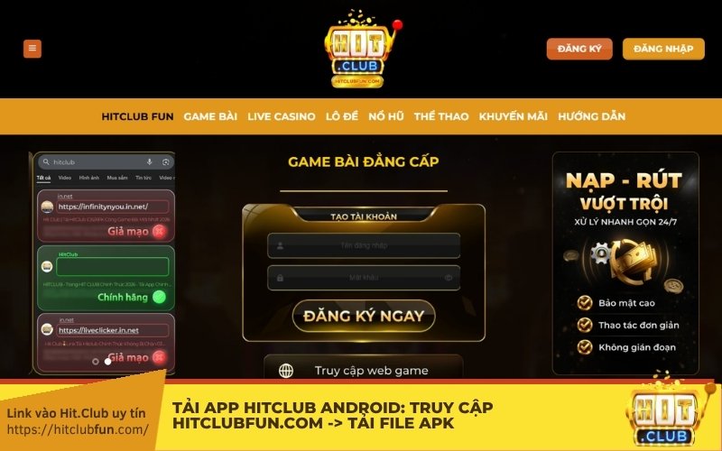 Tải App HitClub Android: Truy cập betwinslots8.net -> Tải file APK -> Mở quyền "Nguồn không xác định" -> Cài đặt & Chiến ngay!
